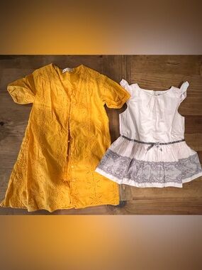 Zara Yellow Eyelet Button-Front Dress and Janie and Jack light pink top.